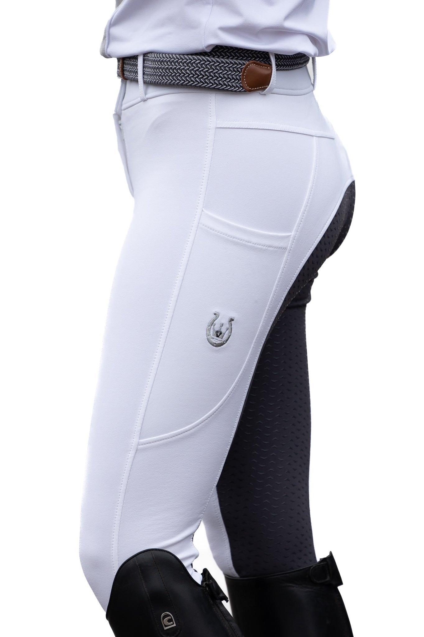 Brittany Show Breeches - White With Grey Full Seat