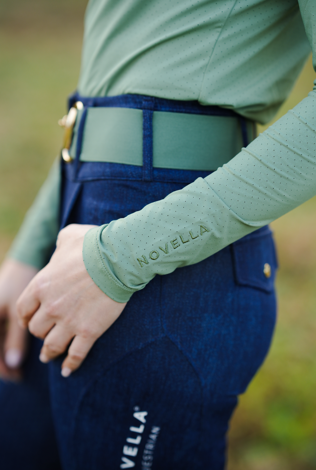 sage green perforated long sleeves shirt - Pre order