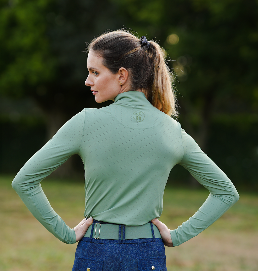 sage green perforated long sleeves shirt - Pre order