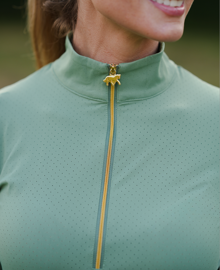 sage green perforated long sleeves shirt - Pre order