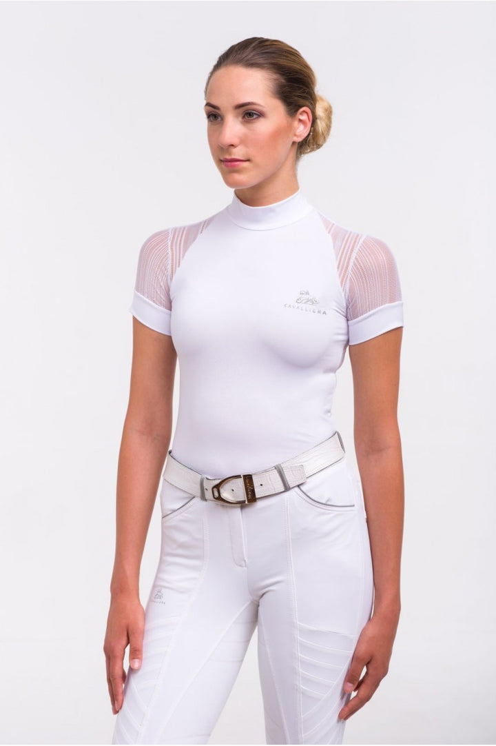 Riding Show Shirt WHITE CONTESSA - Short Sleeve. Technical Equestrian Apparel - Leveza