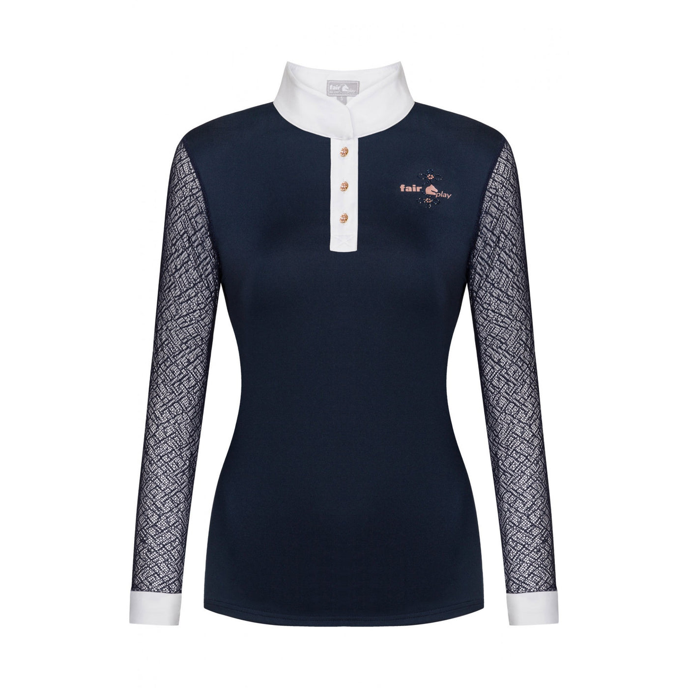 FAIR PLAY CECILE ROSEGOLD LONG SLEEVE COMPETITION SHOW SHIRT - NAVY