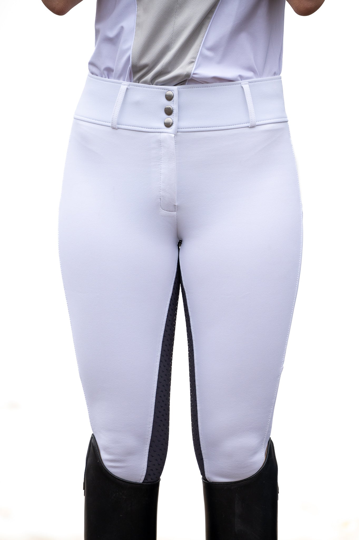 Brittany Show Breeches - White With Grey Full Seat